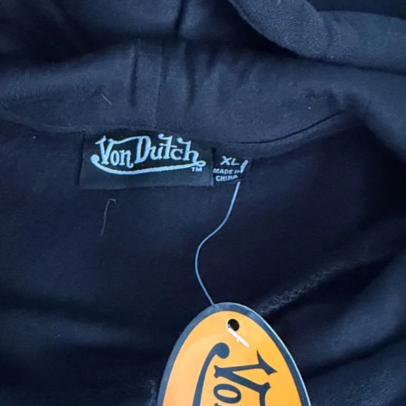 Von Dutch Black Pullover Hoodie with Rhinestones Logo XL - Picture 4 of 5